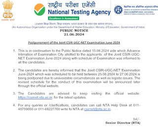 Postponement of the Joint CSIR-UGC-NET Examination June-2024